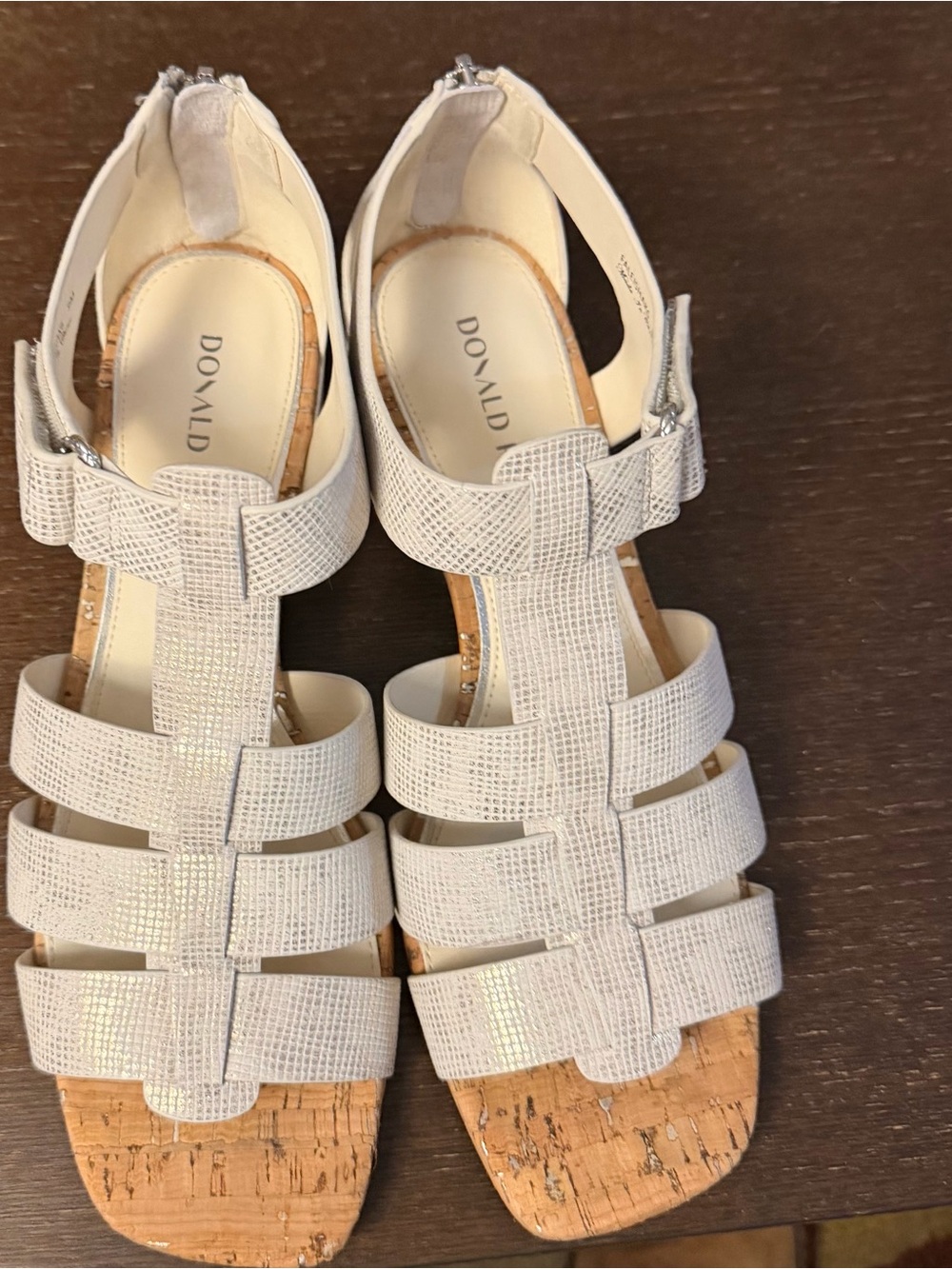 Donald J. Pliner Ivory Strappy Cork Wedge Sandals